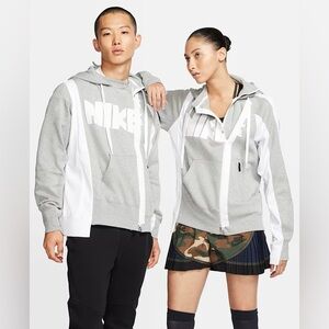 Nike x Sacai Double-Zip Hoodie Women’s Size Small Dark Grey Heather/White